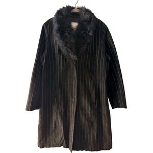 VTG Wilsons Leather Size 1X Maxima Blue Navy Leather Suede Trench Coat Faux Fur